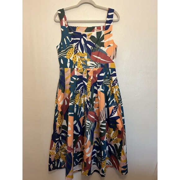 NWT Boden Aubrey Cotton Tropical Floral Midi Dress Women's size US 10R UK 14R - Picture 7 of 12